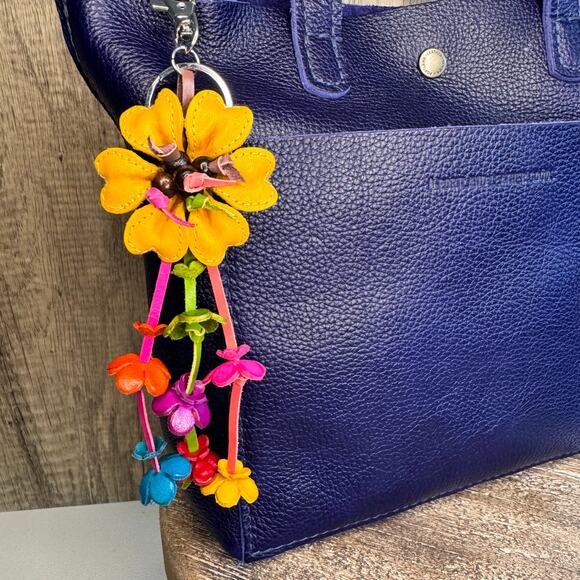 Leather Flower Purse Charm Genuine Leather Bag Charm NEW FAST SHIP - Picture 5 of 8